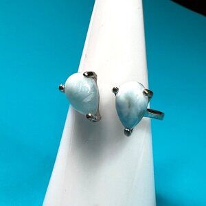 Larimar ring size 8 .925 sterling silver band blue stones boho style open front